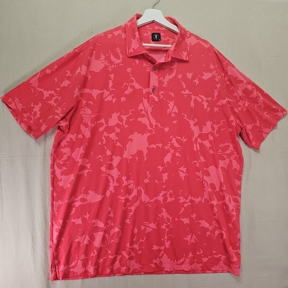 U Suck At Golf Pink Hawaiin Polo Mens 3XL Floral Golf Performance‎ USAG STAINED